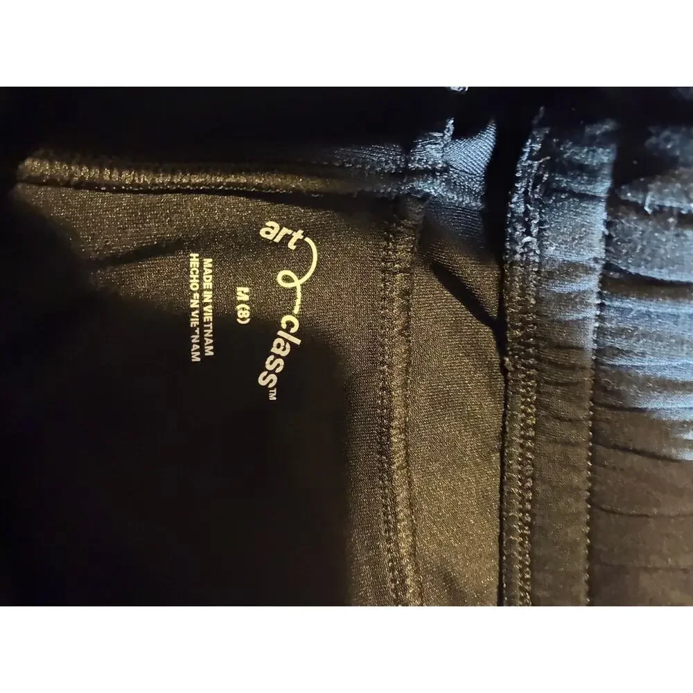 Art Class Joggers Girls 8 Black Elastic Waist Drawstring Zip Pocket